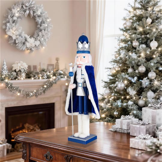 Glitzhome® 24" Wooden Christmas Blue King Nutcracker